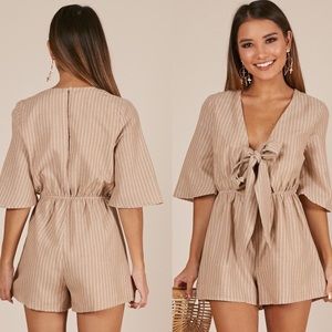 Another Moment Playsuit In Beige Stripe Linen Look
